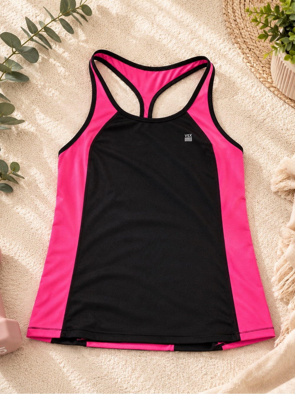 Victoria’s Secret VSX Racerback Athletic Tank Top Black Pink Workout Top